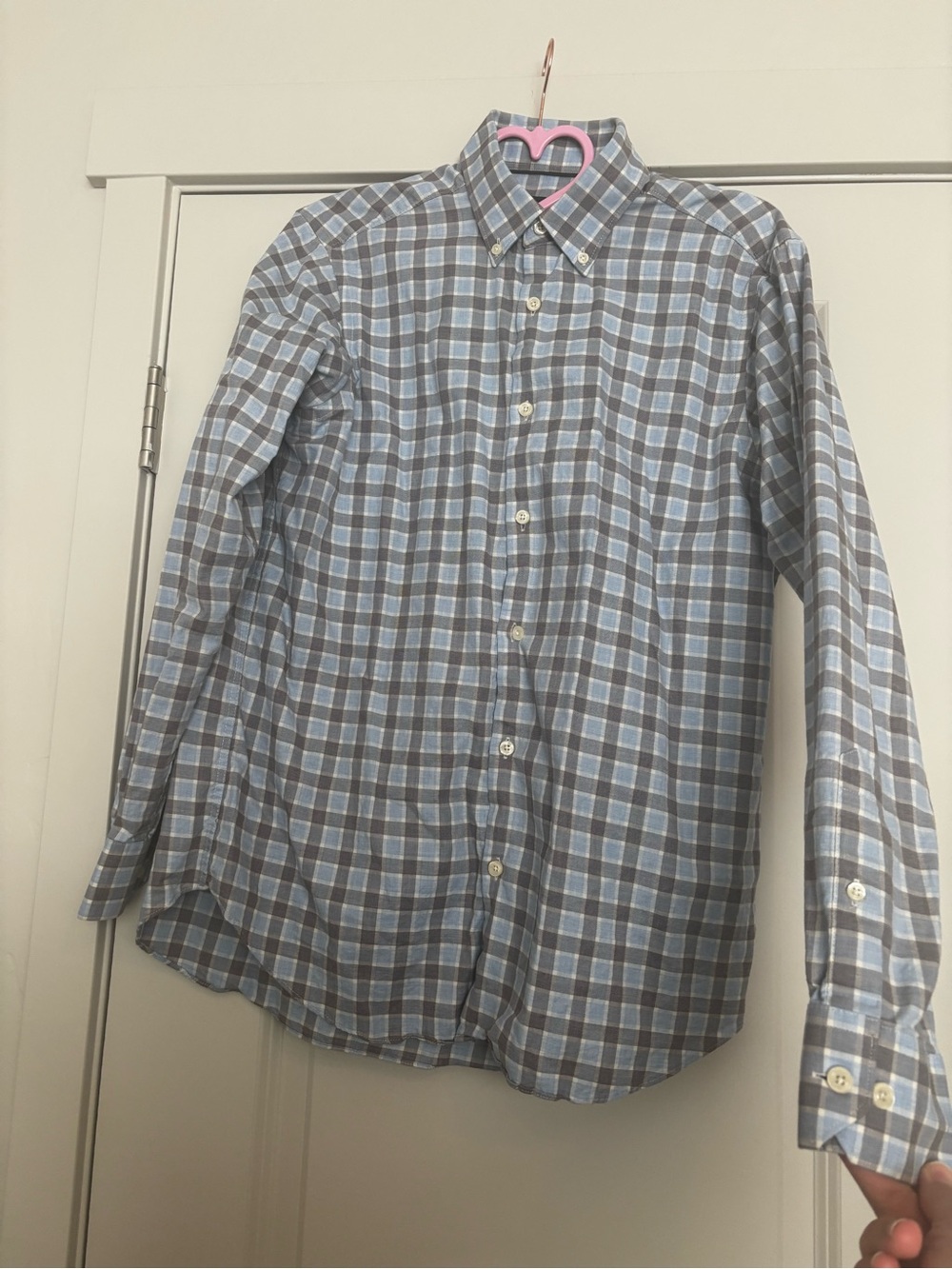 Hart Schaffner Marx Blue and Gray Plaid Button-Down Shirt